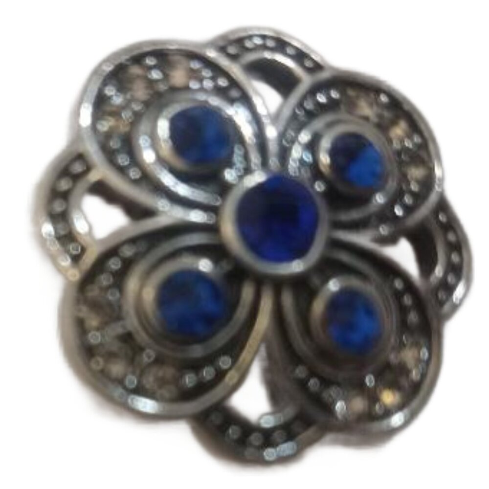 Ginger Snaps Snap Jewelry Blue Clear Rhinestones Charm Silver Tone - Picture 3 of 5